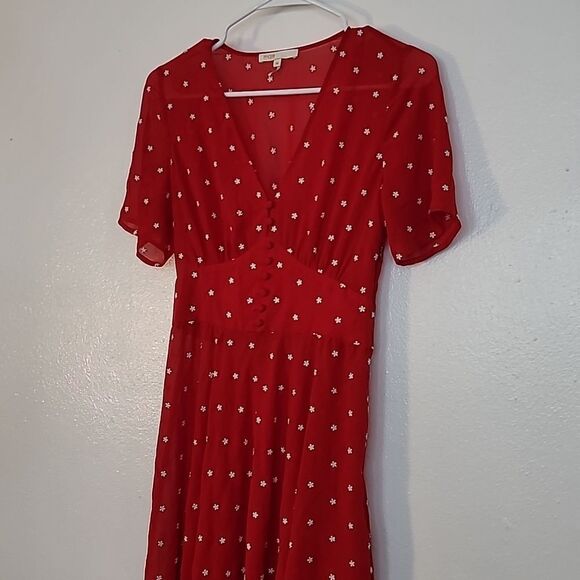 MAJE Raola Dress Red Floral Embroidered Midi - Picture 4 of 16